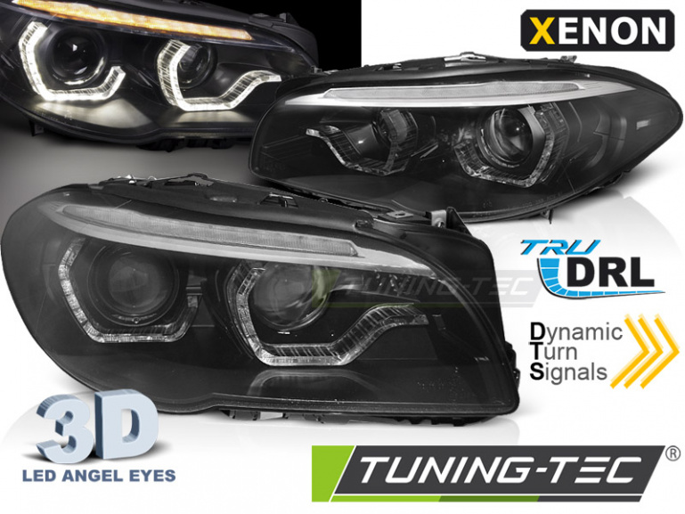 Xenon LED Tagfahrlicht Angel Eyes Scheinwerfer für BMW 5er F10/F11 10-13 schwarz mit dynamischem LED Blinker